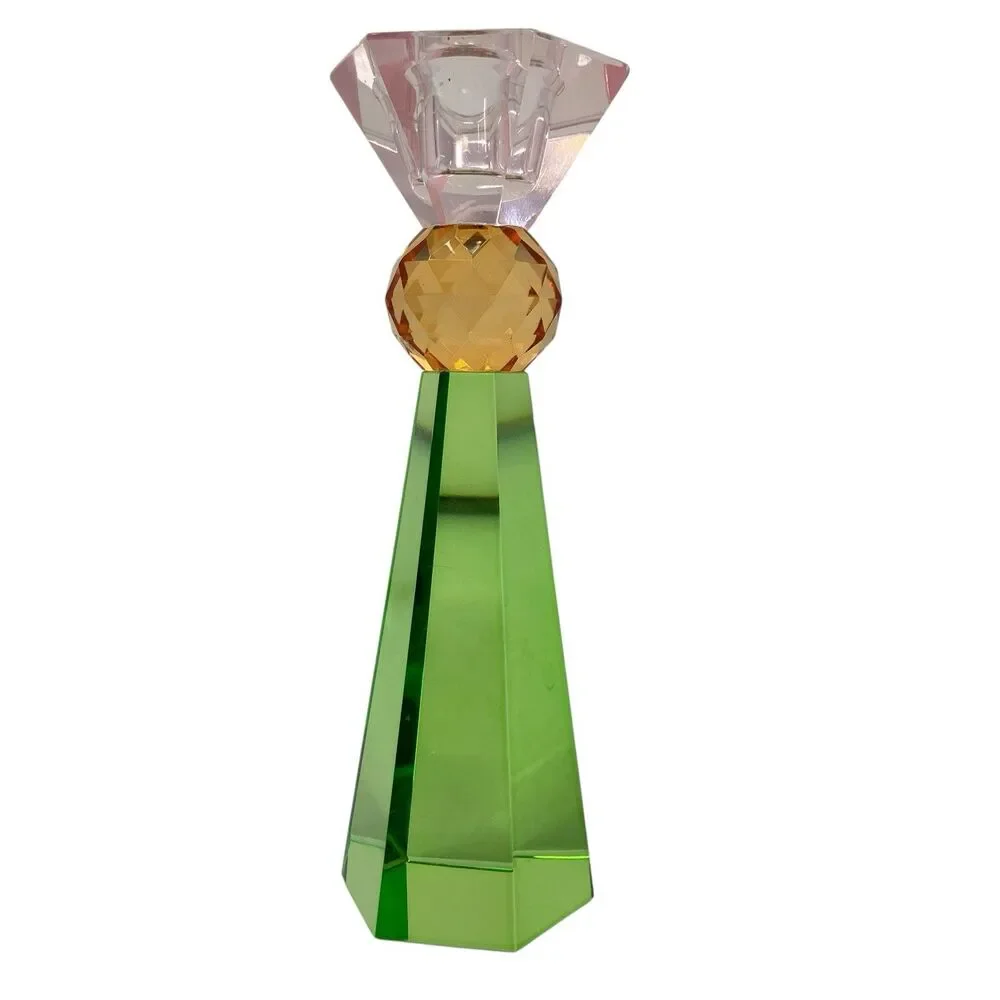 ALDI Kirkton House Glass Candle Holder Green‎ Pink Amber Faceted Crystal Decor